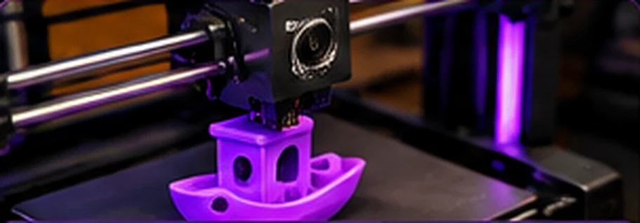 3D printer producing a small purple model