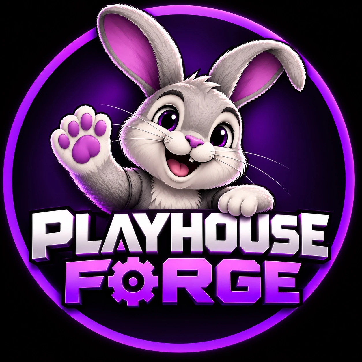 Playhouse Forge's friendly purple rabbit mascot