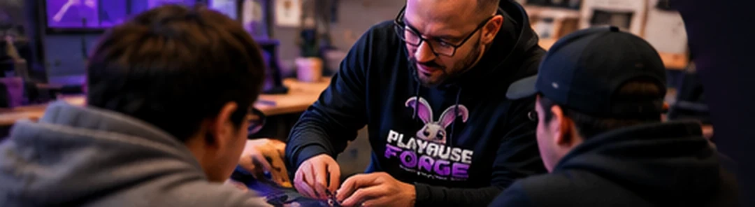 Instructor working with learners in a hands-on 3D printing workshop